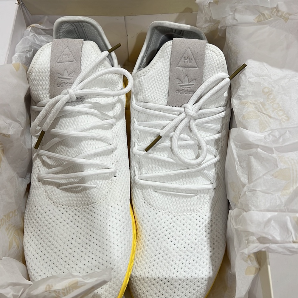 Adidas Pharrell, Williams, PW tennis HU size men’s, 11 1/2 white and yellow